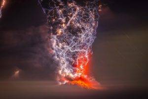 nature, Volcano, Lightning, Clouds