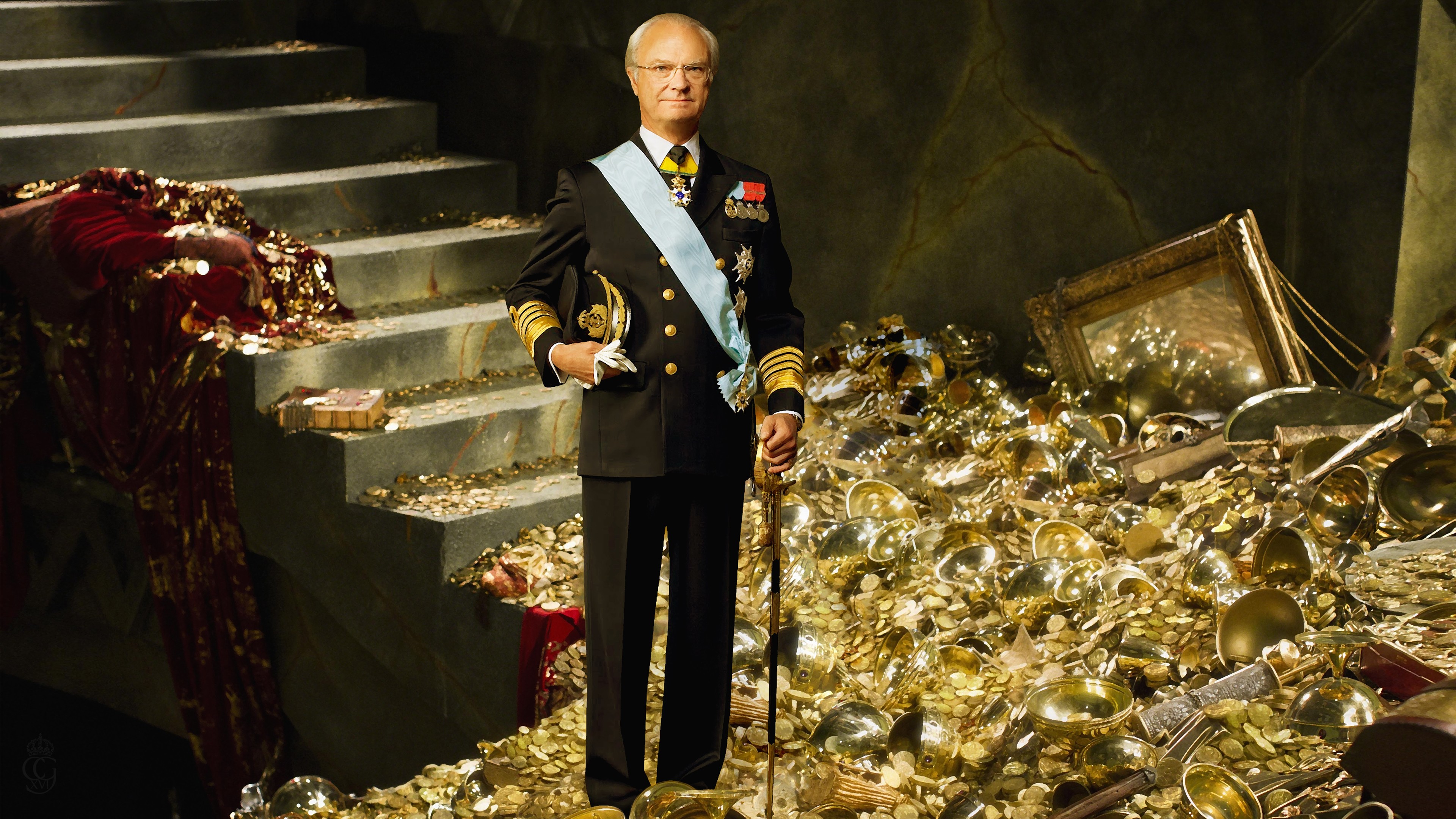 Carl XVI Gustaf, Sweden, Photoshop, Gold Wallpaper