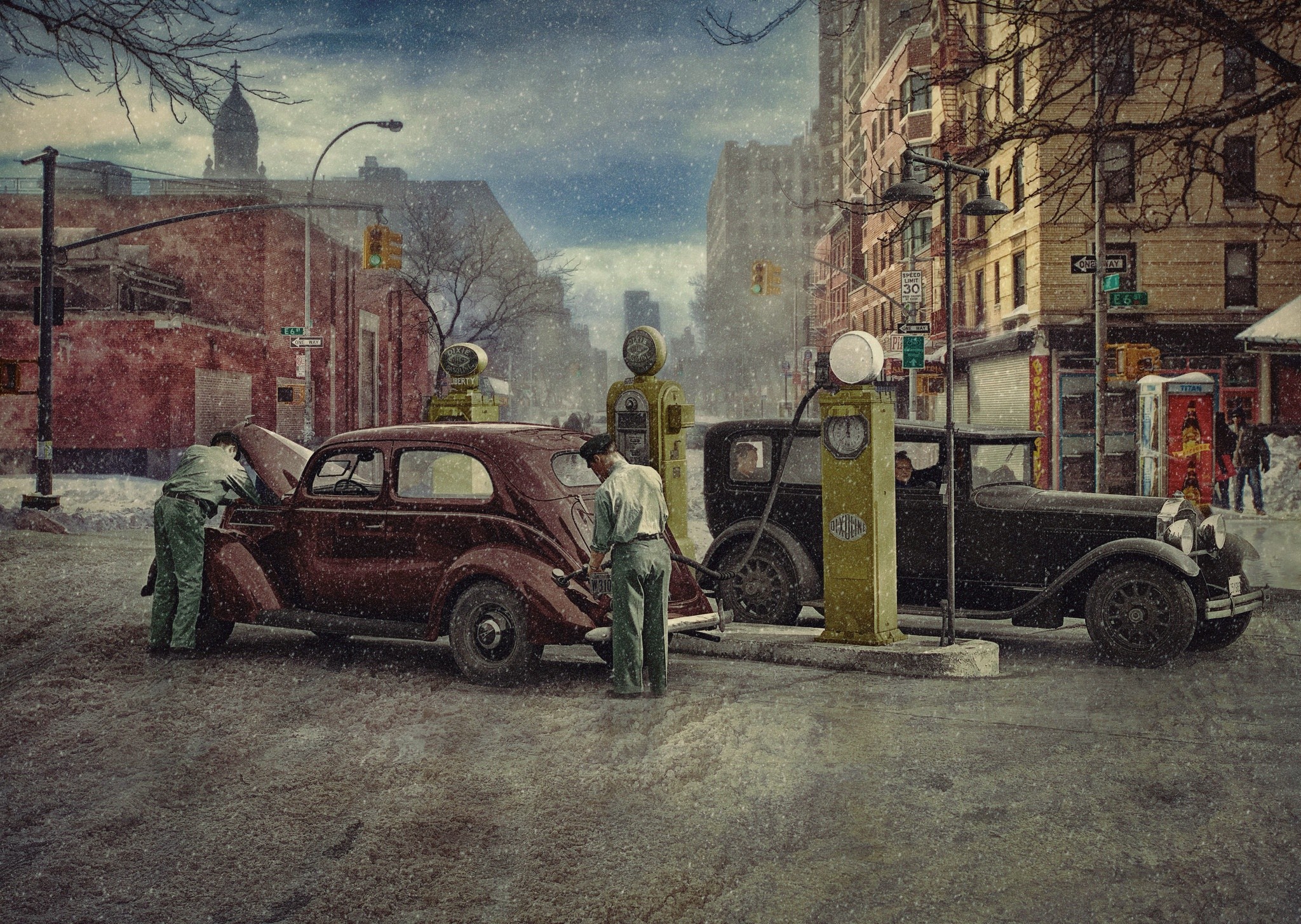 1930 (Year), Artwork, New York City, Car, Vehicle, Cityscape, Classic car Wallpaper