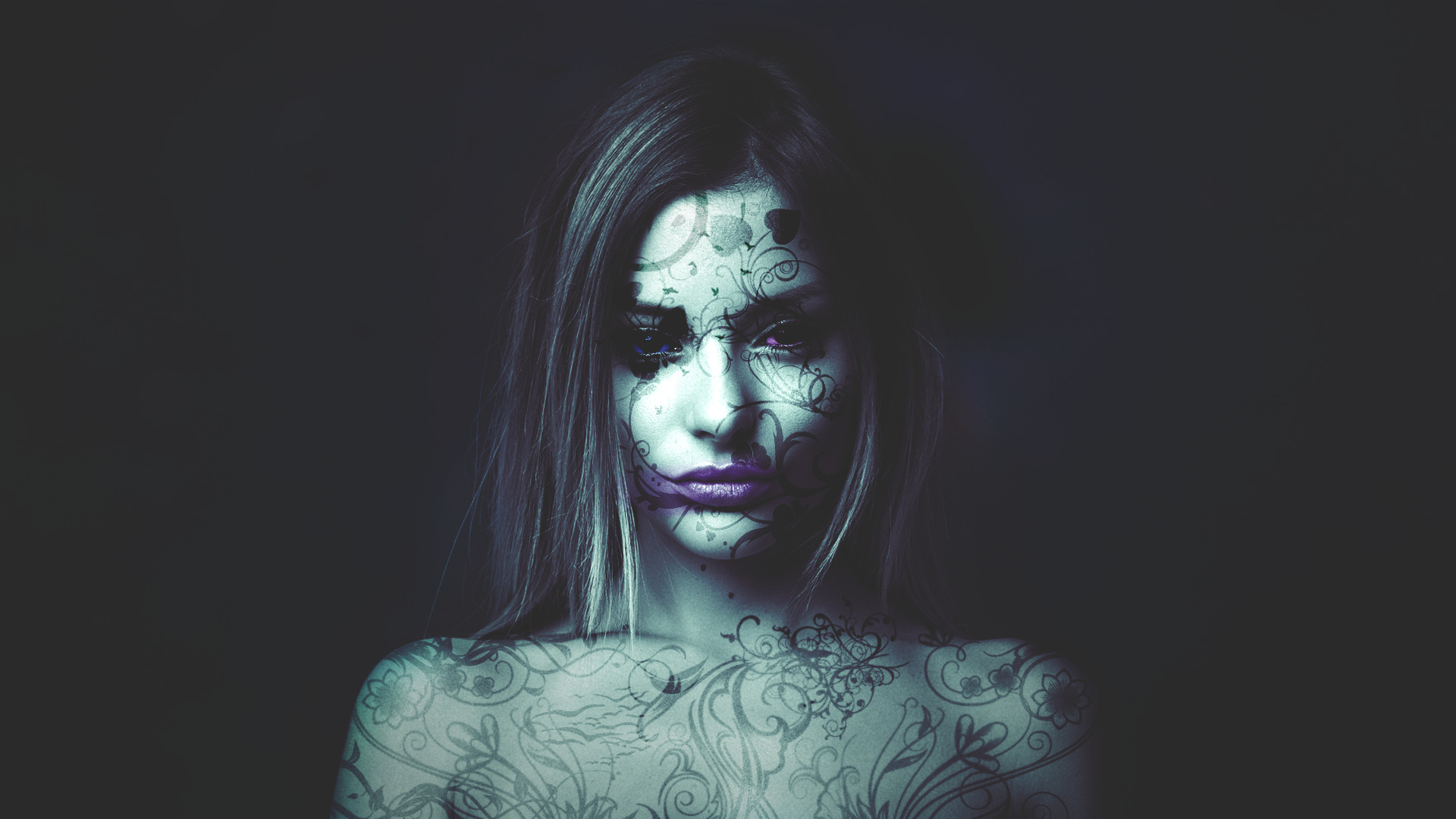 women, Model, Photoshop, Abstract, Tattoo, Portrait, Simple background, Fantasy girl Wallpaper