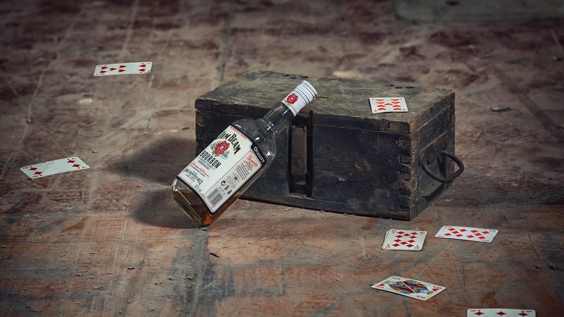 Jim Beam, Alcohol, Playing cards, Bottles Wallpaper