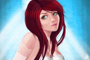 redhead, Green eyes, League of Legends, Digital art