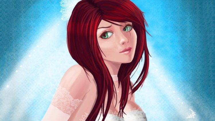 redhead, Green eyes, League of Legends, Digital art HD Wallpaper Desktop Background