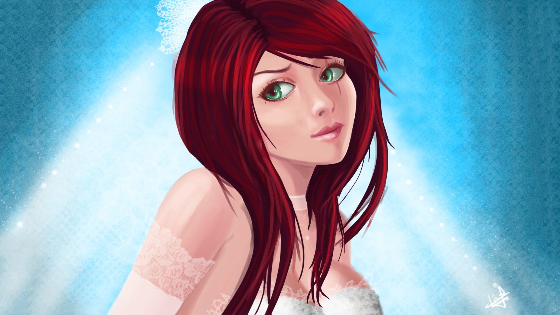 redhead, Green eyes, League of Legends, Digital art Wallpaper
