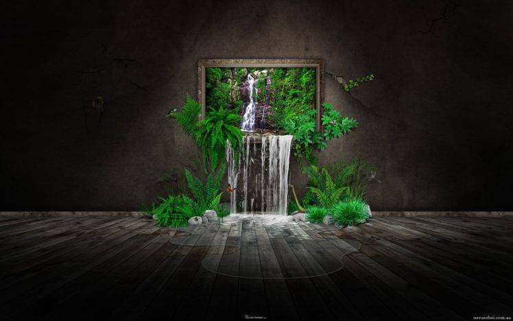 digital art, CGI, Landscape, Green, Picture frames HD Wallpaper Desktop Background