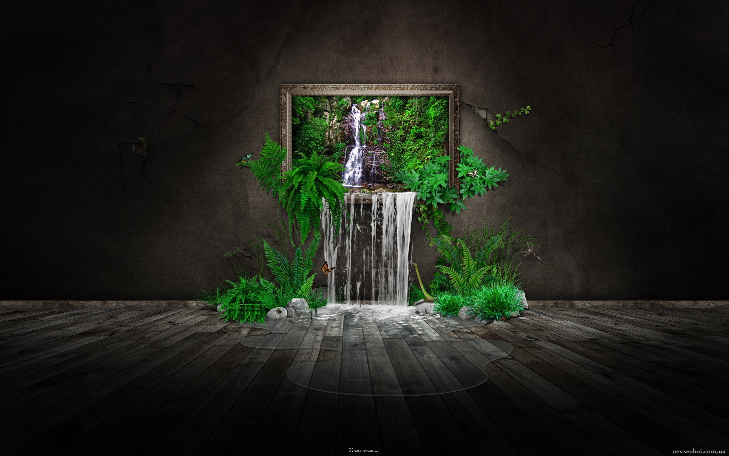 digital art, CGI, Landscape, Green, Picture frames Wallpaper