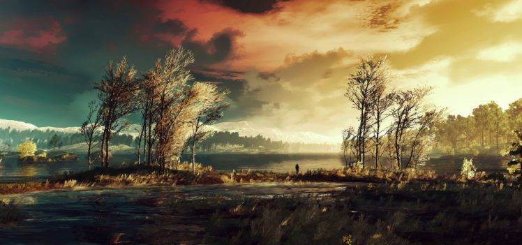 pixel art, Dead trees, Sunflowers, The Witcher 3: Wild Hunt HD Wallpaper Desktop Background