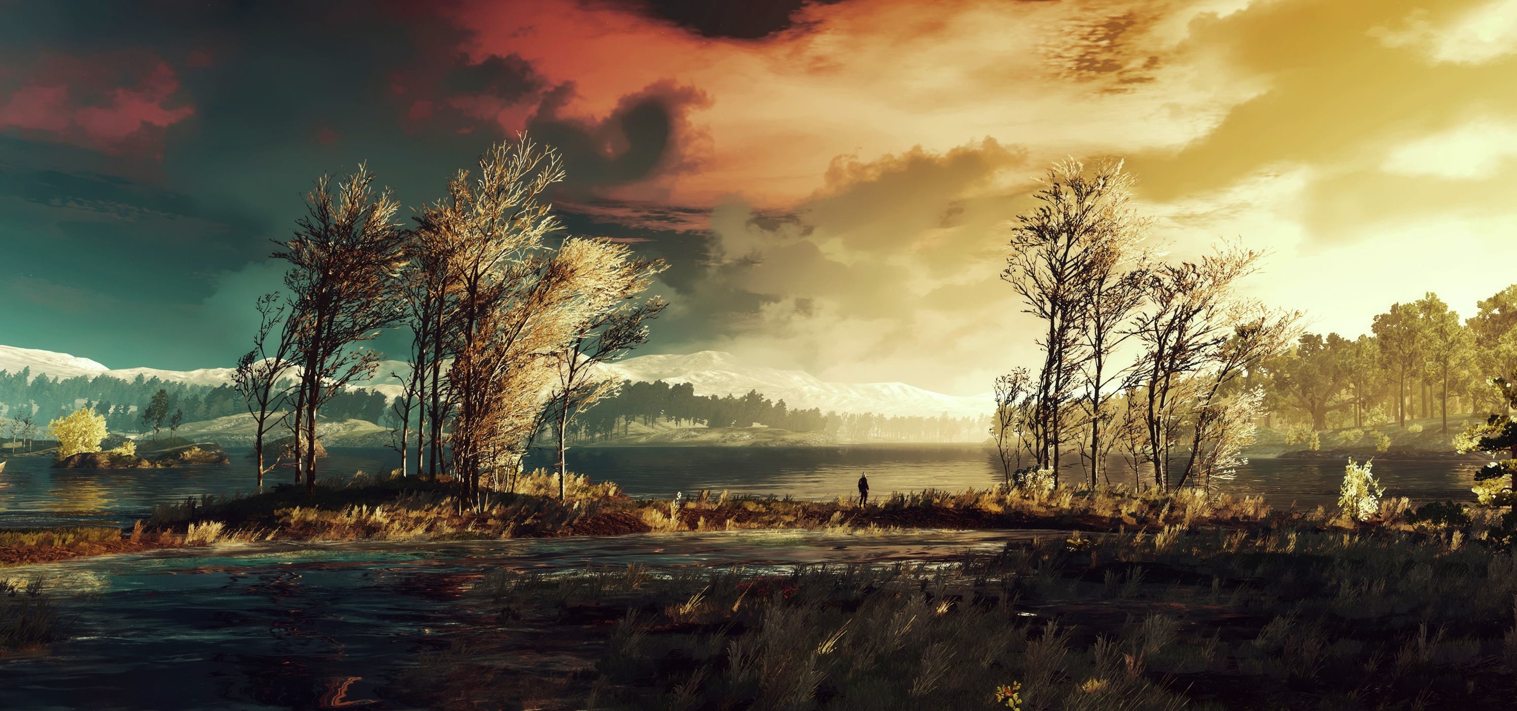 pixel art, Dead trees, Sunflowers, The Witcher 3: Wild Hunt Wallpaper