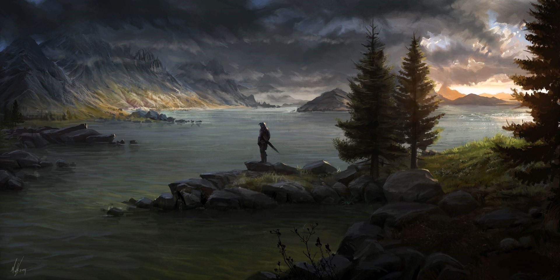 landscape, Artwork, The Elder Scrolls V: Skyrim, Fantasy art Wallpaper