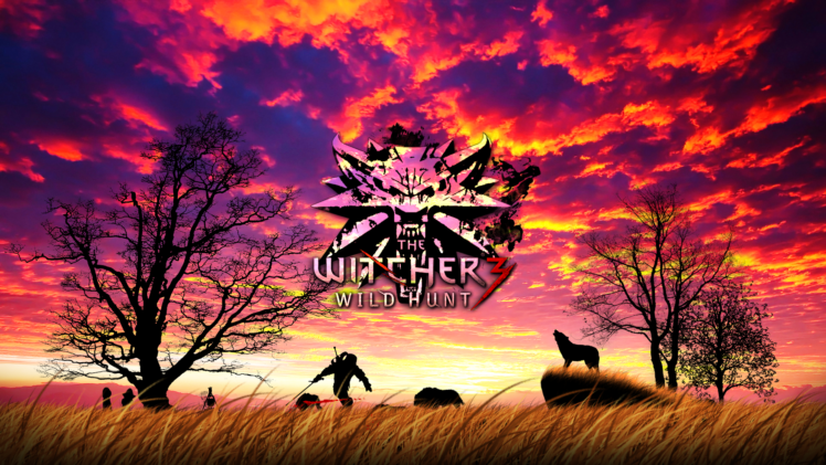 Geralt of Rivia, The Witcher 3: Wild Hunt, Sunset, Wolf, Dry grass, Clouds, Silhouette HD Wallpaper Desktop Background