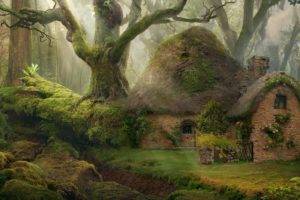 house, Nature, Forest, Fantasy art