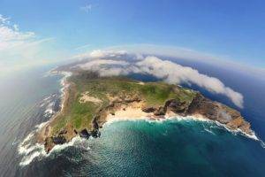 nature, Landscape, Mountains, Aerial view, Sea, Clouds, Island, Waves, Cliff, Africa