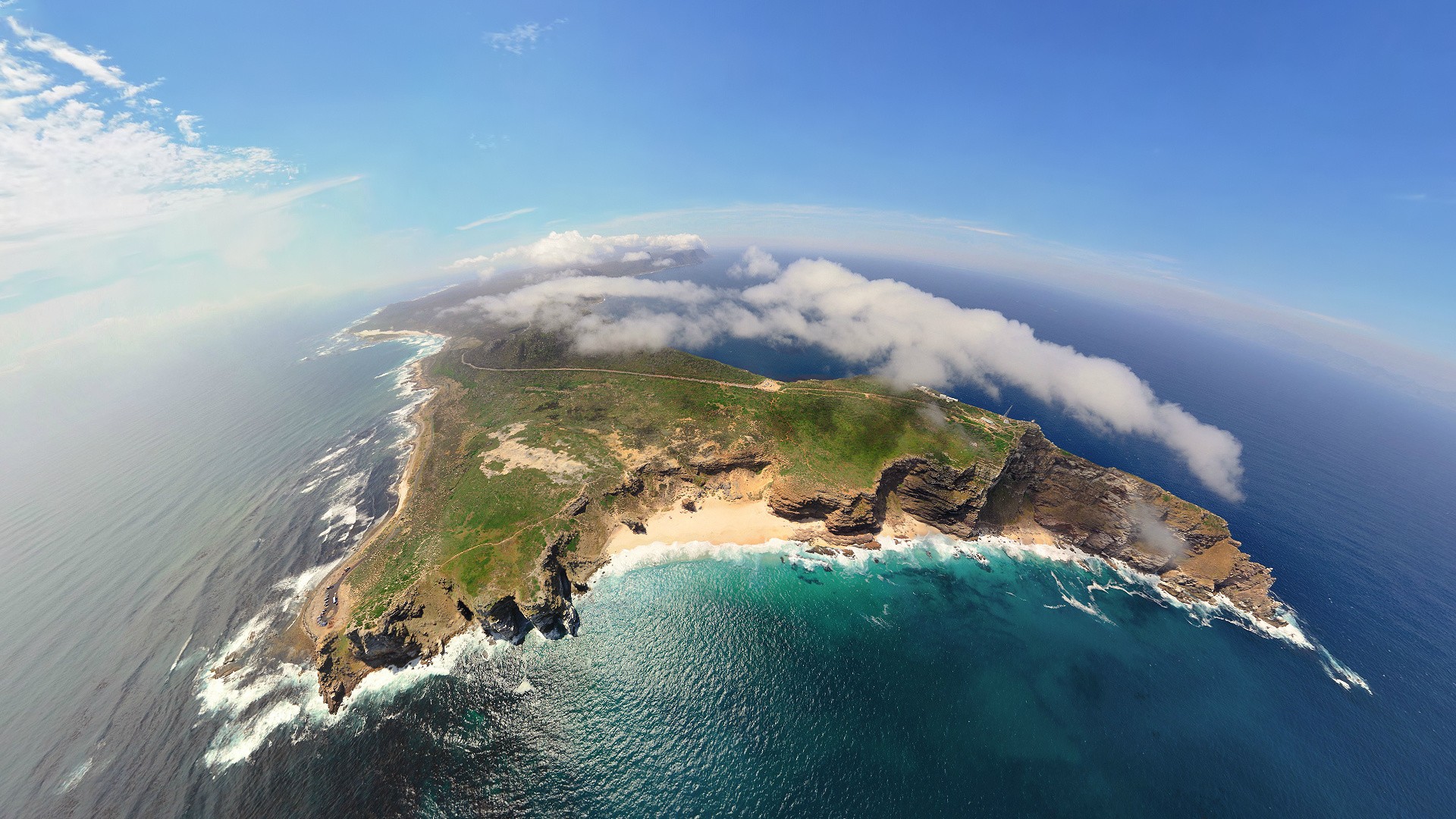 nature, Landscape, Mountains, Aerial view, Sea, Clouds, Island, Waves, Cliff, Africa Wallpaper
