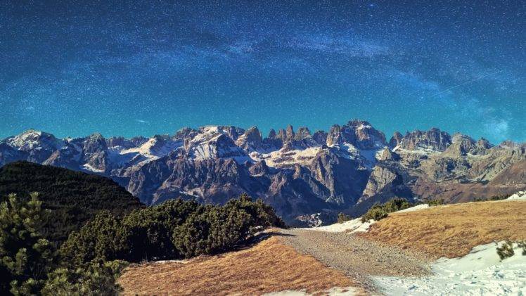 mountains, Sky, Stars, Snow, Winter, Landscape, Lumia HD Wallpaper Desktop Background