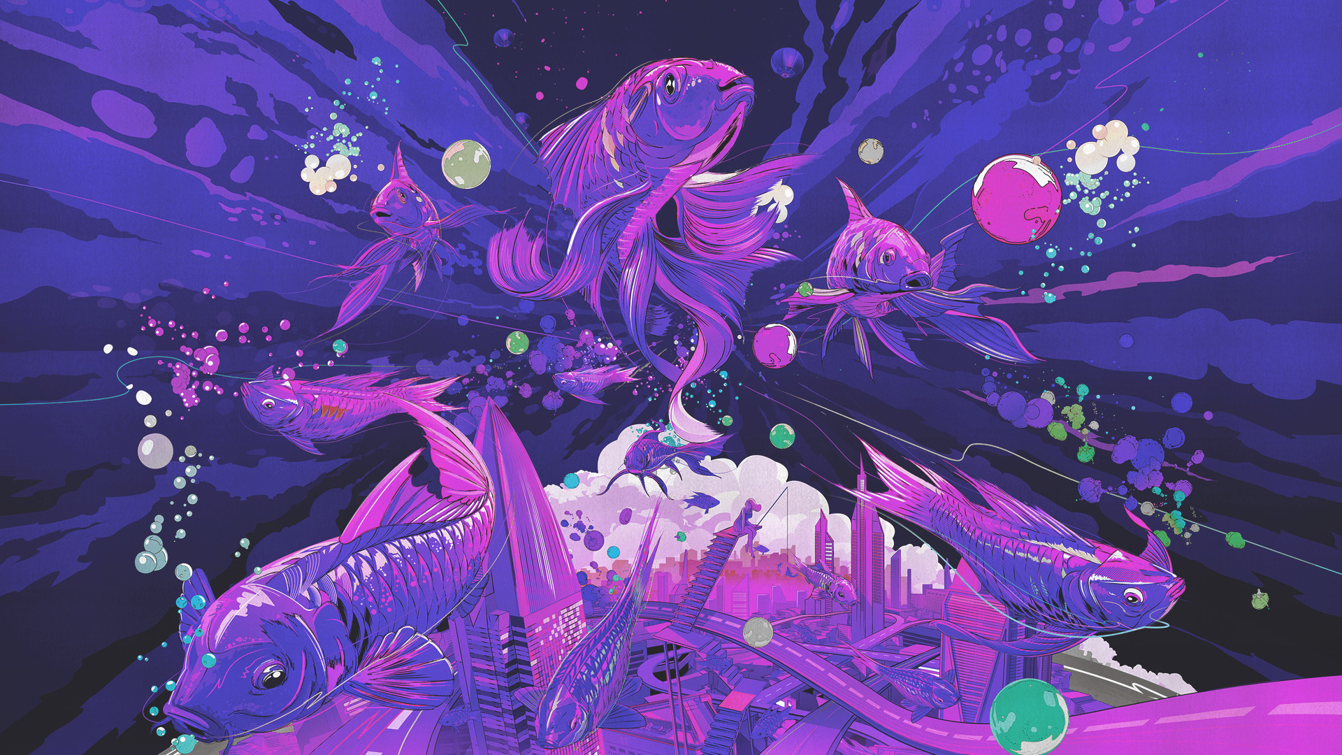 fish, Underwater, Purple Wallpaper