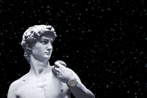 Statue of David, Marble, Rolex, Gold Watch, Space, Stars
