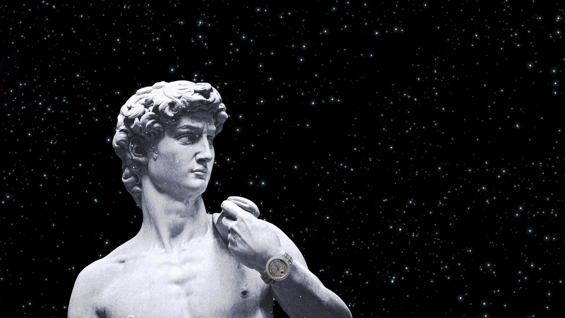 Statue of David, Marble, Rolex, Gold Watch, Space, Stars Wallpaper