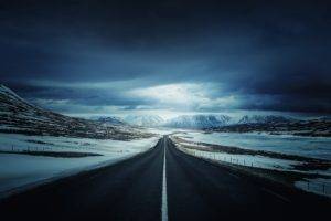 road, Highway, Iceland, Sky, Mountains, Clouds, Landscape
