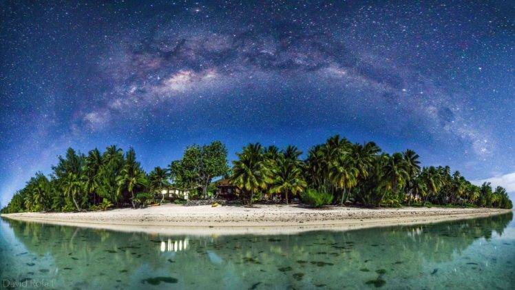 island, Beach, Stars, Sky, Milky Way, Tropical HD Wallpaper Desktop Background