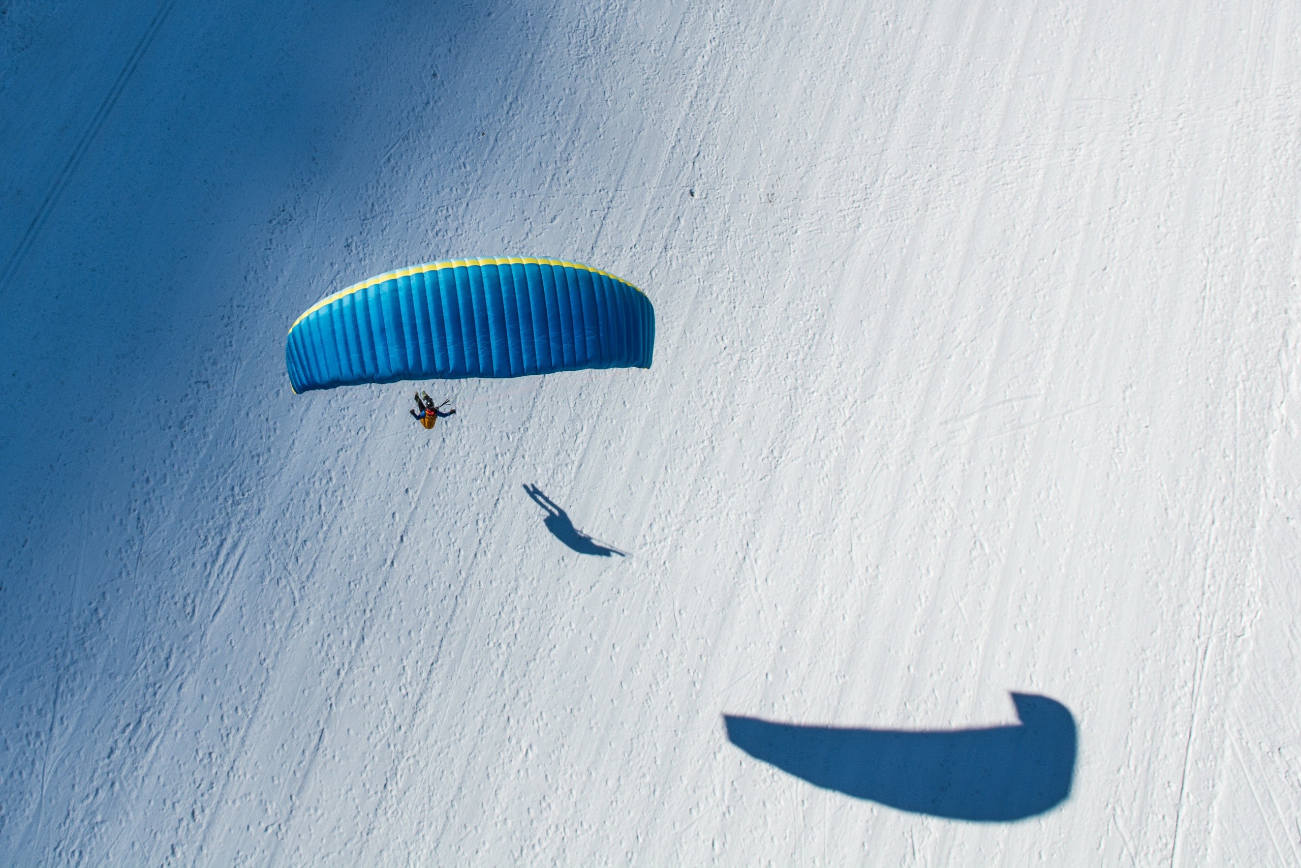 snow, Winter, Aerial view, Parachutes Wallpaper