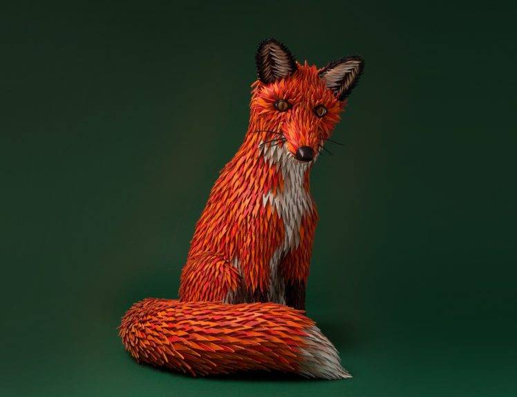 animals, Fox, Artwork,  Hermès, Green background, 3D, Leather HD Wallpaper Desktop Background