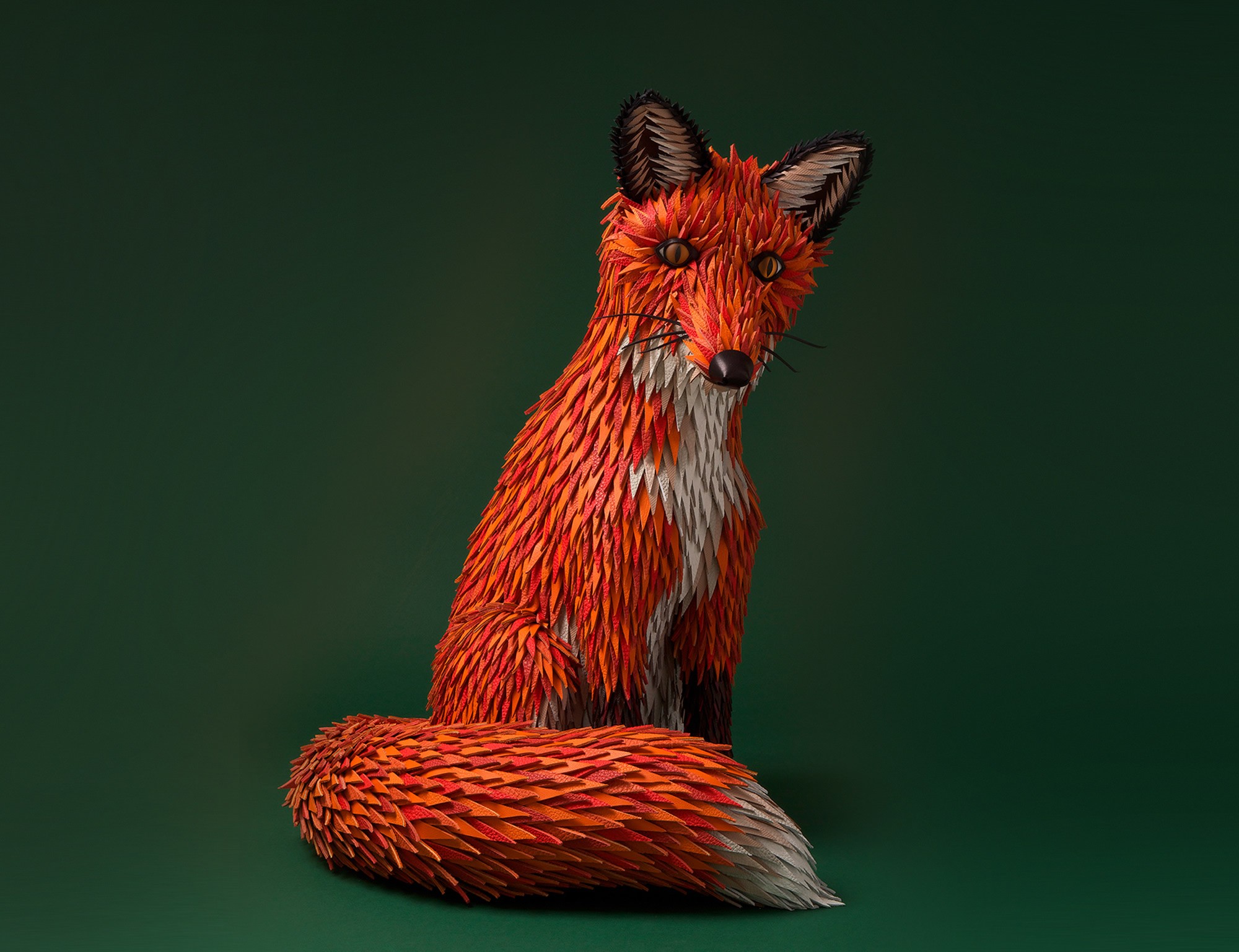 animals, Fox, Artwork,  Hermès, Green background, 3D, Leather Wallpaper