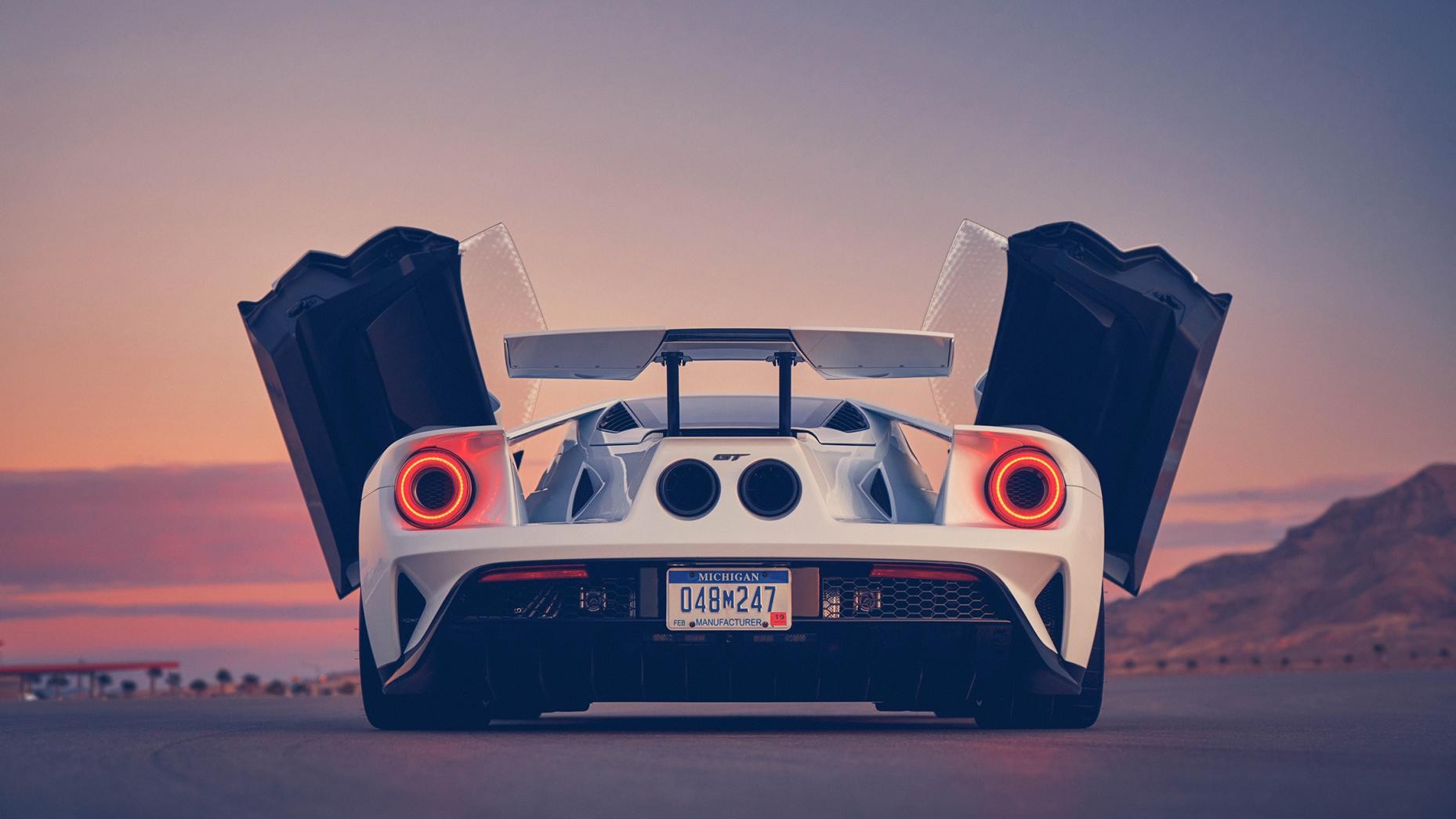 car, Ford GT, Wings, Ford, Sunset, Sports car, Super Car, White Wallpaper