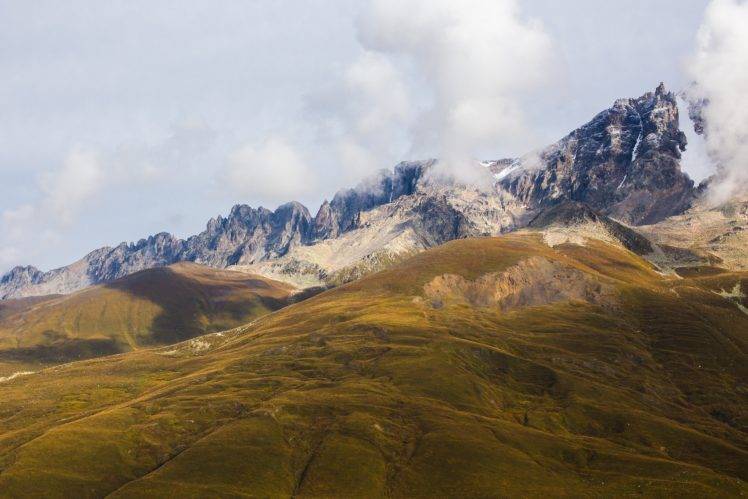 mountains, Clouds, Sky, Green, Grass HD Wallpaper Desktop Background