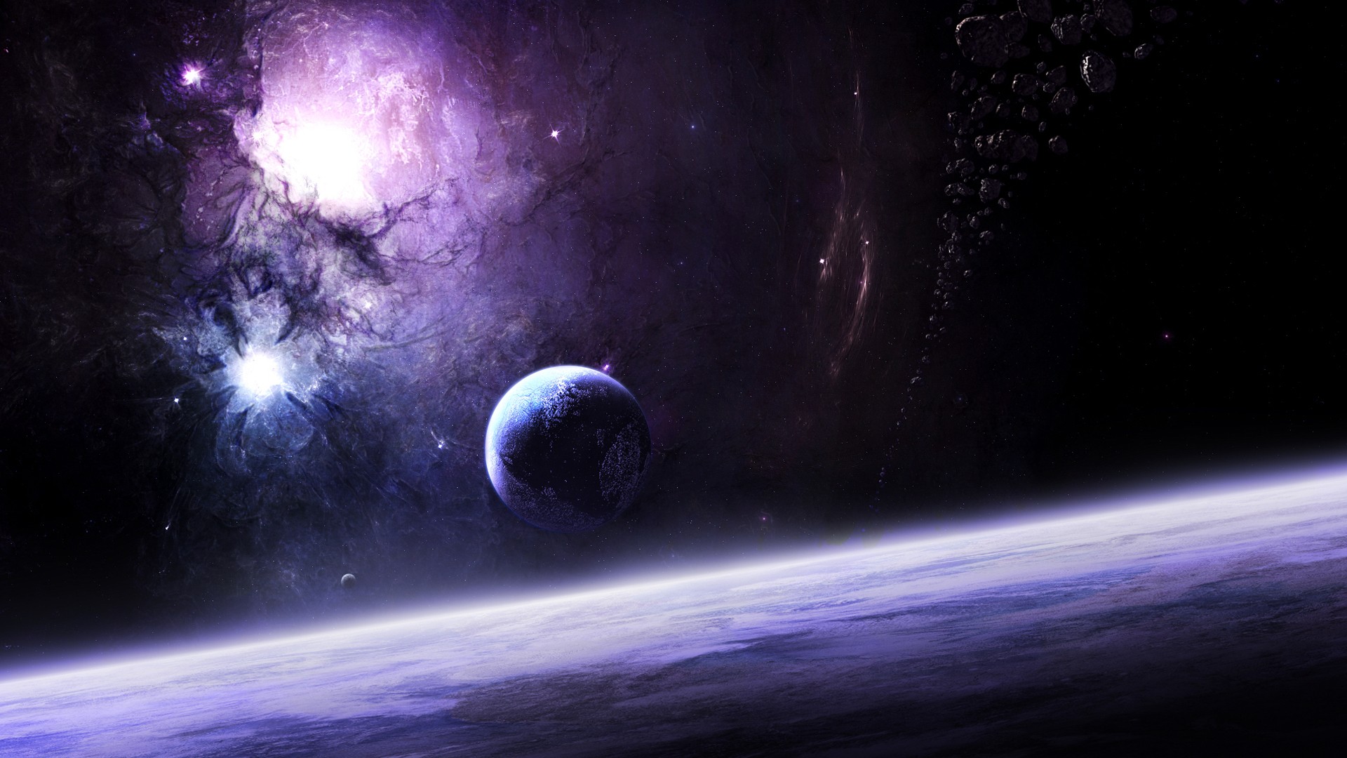 space, Planet, Moon, Galaxy, Colorful, 3D, Asteroid Wallpaper