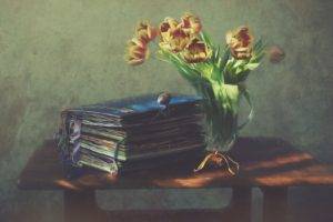 artwork, Books, Flowers