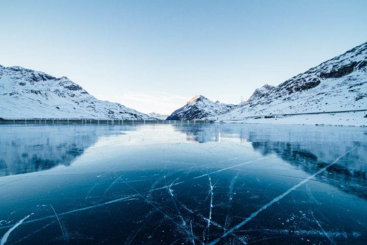 Switzerland, Winter, Snow, Ice, Reflection, Mountains, Landscape, Nature, Frozen lake HD Wallpaper Desktop Background