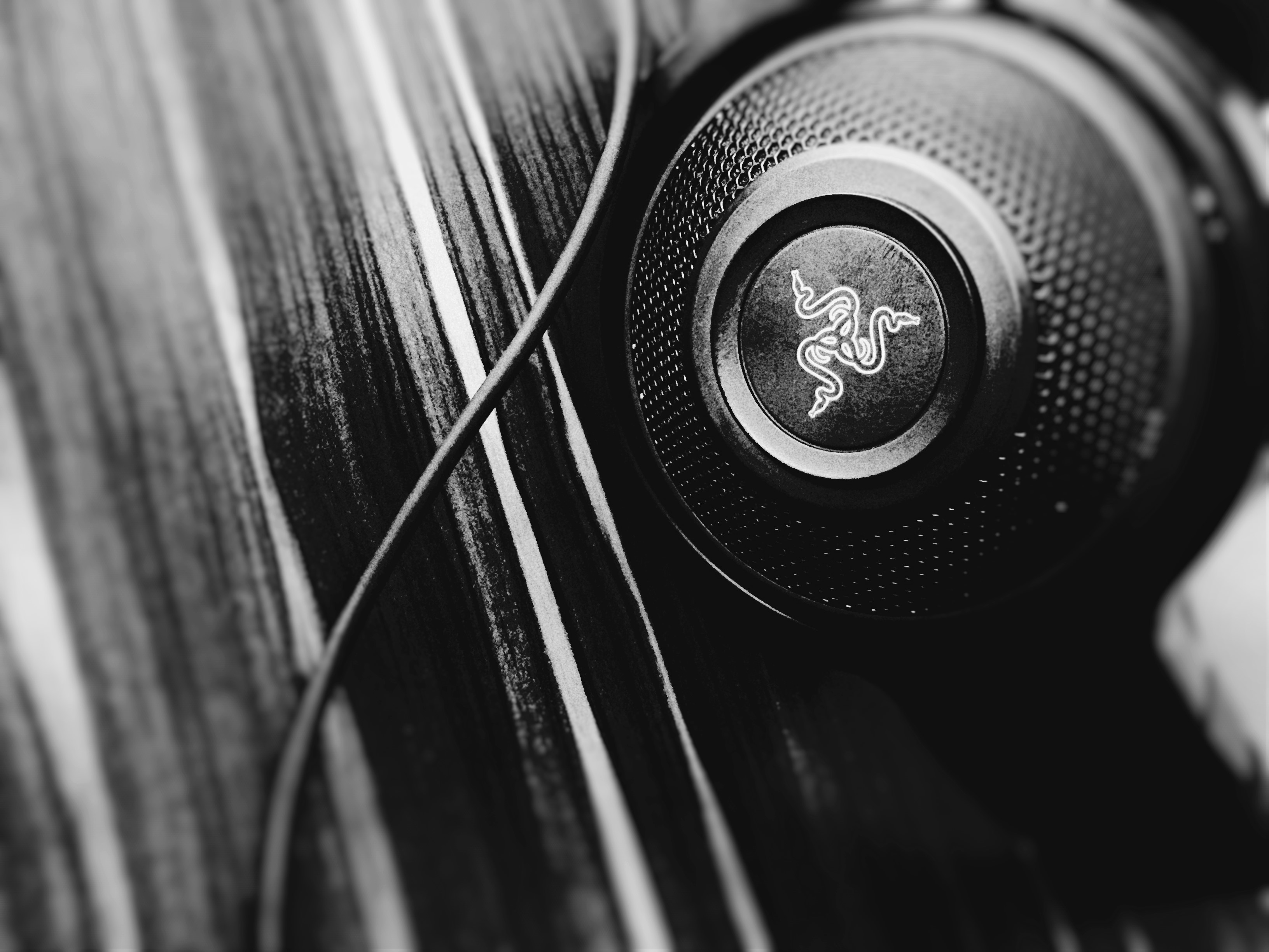 Razer Kraken, Headphones, Blurred, Monochrome, Technology Wallpaper