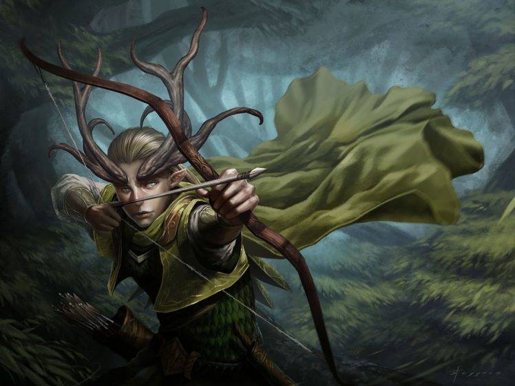 elves, Archer, Fantasy art, Horns, Bow HD Wallpaper Desktop Background