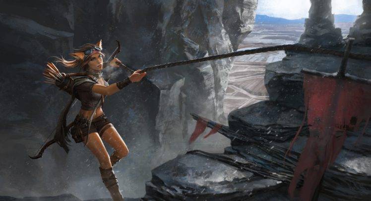warrior, Archer, Fantasy art, Cat ears, Goggles HD Wallpaper Desktop Background