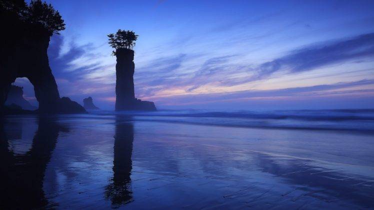 nature, Landscape, Japan, Asia, Clouds, Sea, Coast, Rock, Cliff, Trees, Sunset, Reflection HD Wallpaper Desktop Background