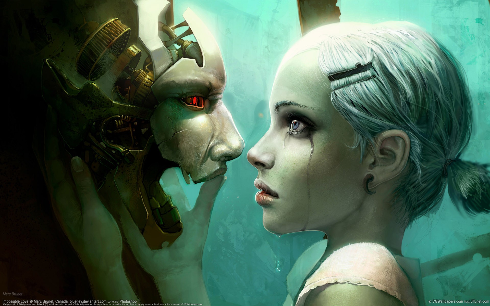 Marc Brunet, Drawing, Cyborg, Watermarked, Cgwallpapers.com Wallpaper