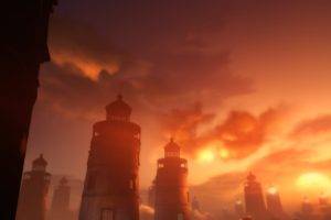 Elizabeth (BioShock), Sun rays, BioShock Infinite: Burial at Sea, Lighthouse, Clouds, Dock, Landscape, Video games