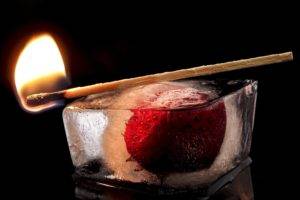 fire, Matches, Fruit, Strawberries, Ice