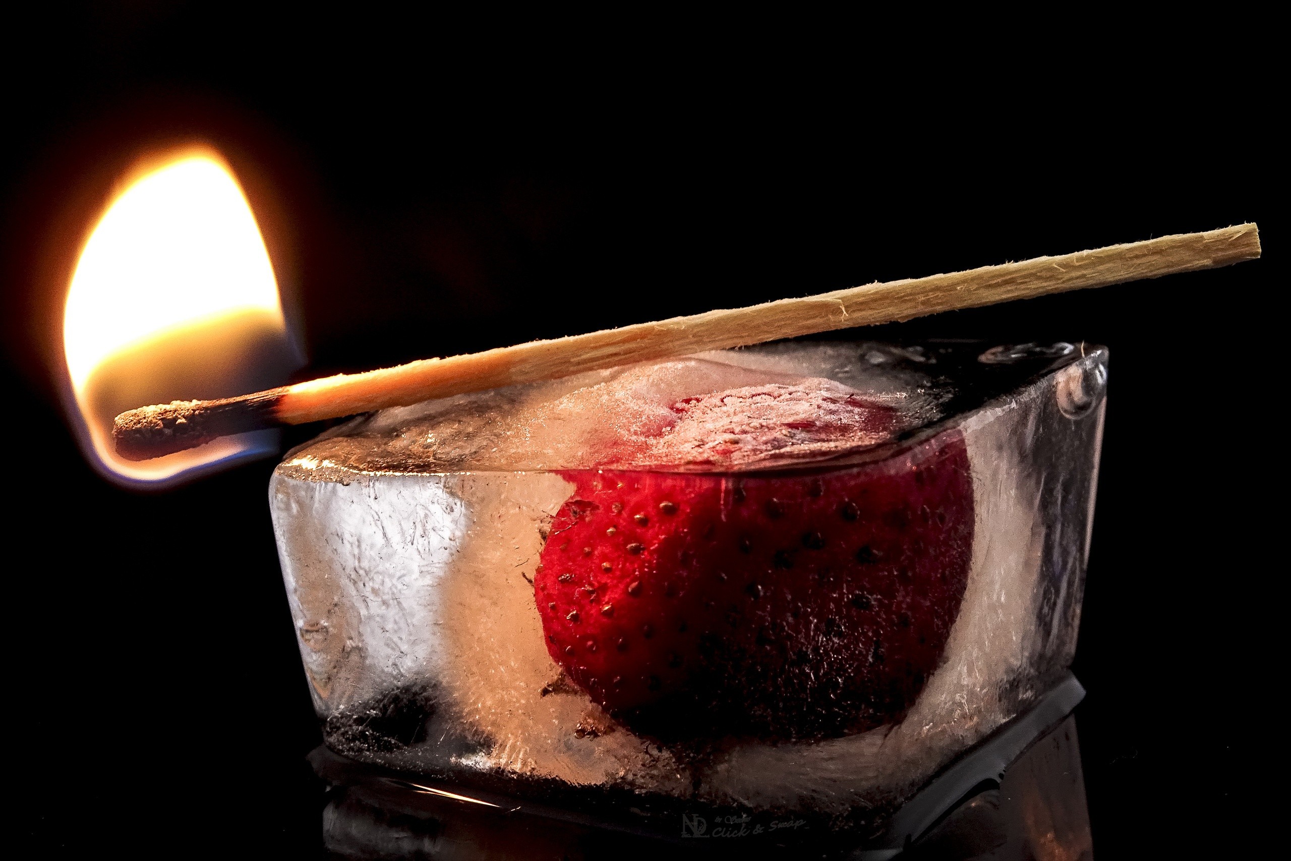 fire, Matches, Fruit, Strawberries, Ice Wallpaper