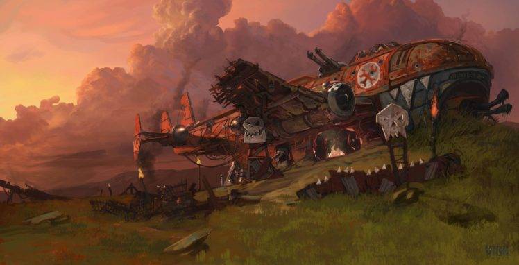 orks, Warhammer 40, 000, Wreck, Ruin, Aircraft HD Wallpaper Desktop Background