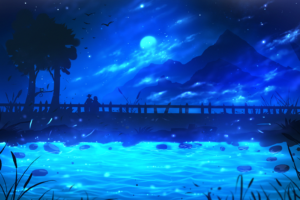 ryky, Digital art, Drawing, Painting, Landscape, Blue, Water