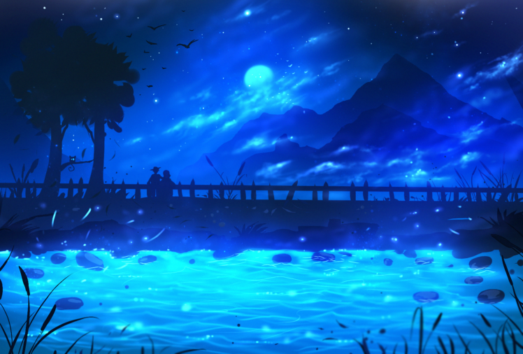 ryky, Digital art, Drawing, Painting, Landscape, Blue, Water HD Wallpaper Desktop Background