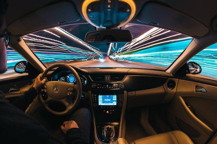 car interior, Light trails, Night HD Wallpaper Desktop Background