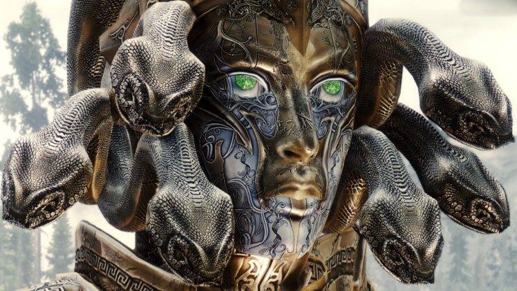 fantasy art, Mask, Medusa, The Elder Scrolls V: Skyrim HD Wallpaper Desktop Background