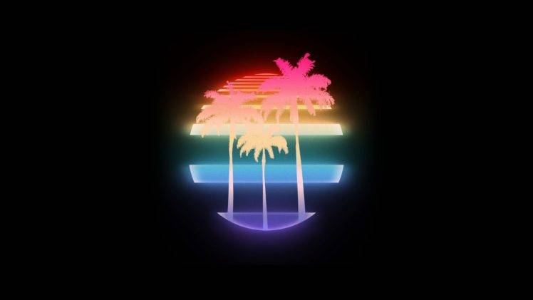 1980s, Palm trees, Neon HD Wallpaper Desktop Background