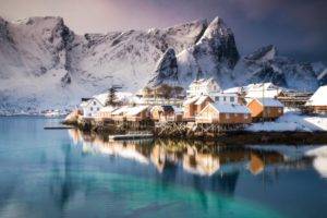 Lofoten, Winter, Norway, Reflection, Snow, Nature, Landscape