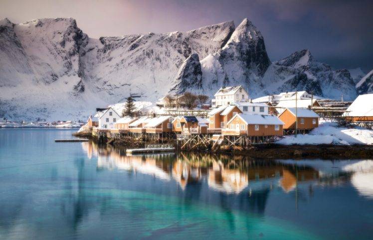 Lofoten, Winter, Norway, Reflection, Snow, Nature, Landscape HD Wallpaper Desktop Background