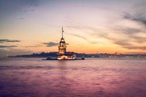 Istanbul, Turkey, Maidens Tower, Bosphorus, Sea, Building, Sunset, City, Kız Kulesi