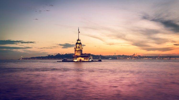 Istanbul, Turkey, Maidens Tower, Bosphorus, Sea, Building, Sunset, City, Kız Kulesi HD Wallpaper Desktop Background
