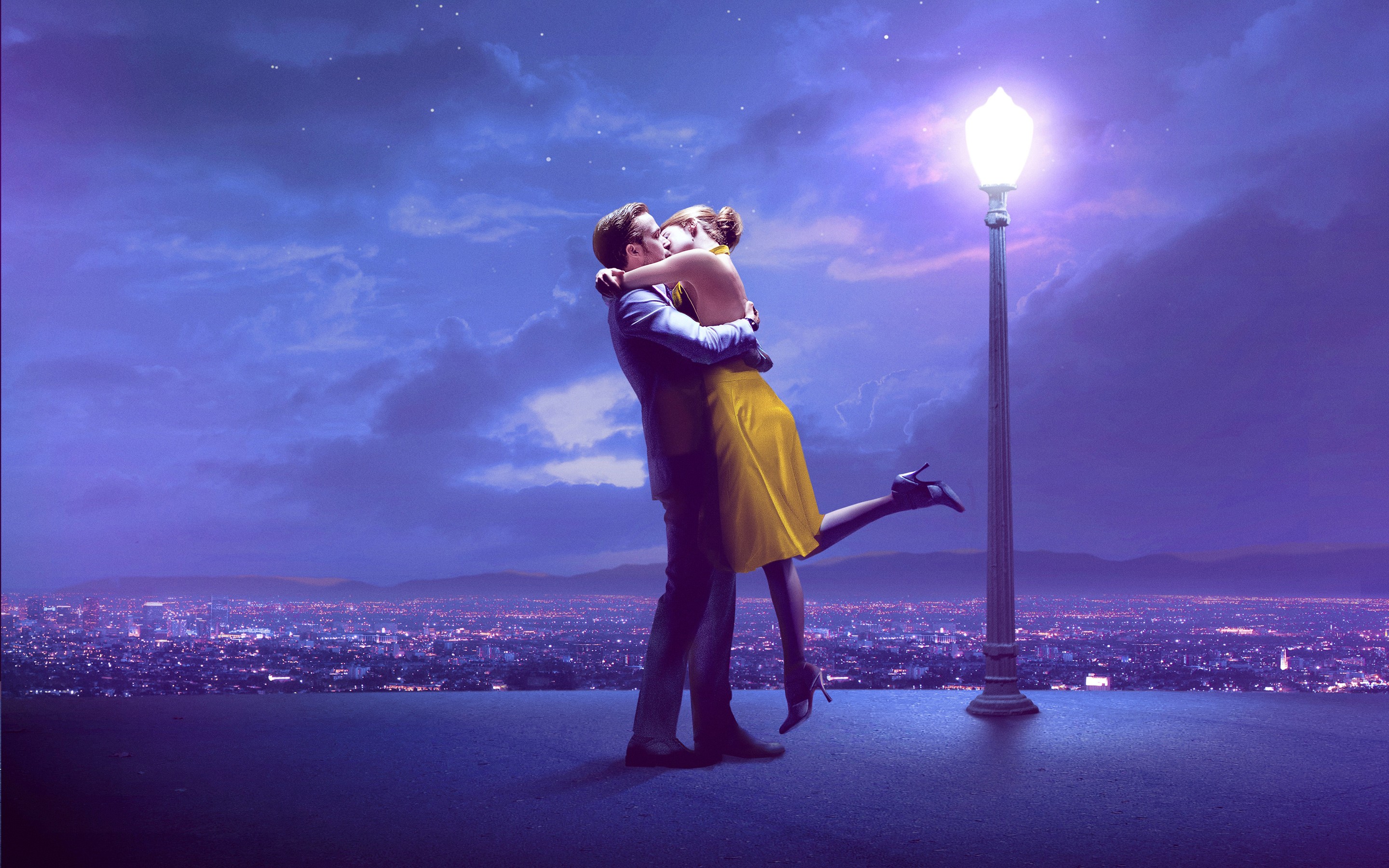 dancing, Ryan Gosling, Emma Stone, Movies, La La Land, Purple Wallpaper